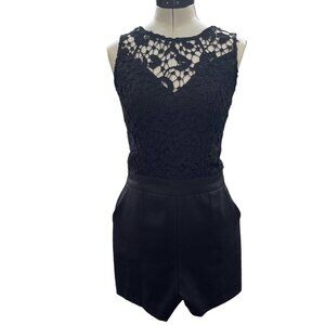 TEA & CUP‎ LOS ANGELES Women's Elegant Open Back Romper Medium Black Venice Lace